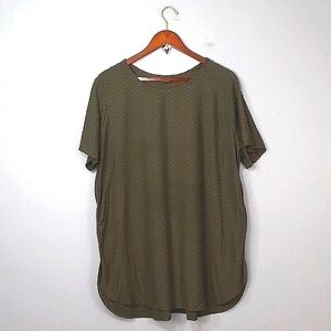 Adrianna Papell Olive Green Short Sleeve Flowy Cotton Candy Popcorn Tunic Blouse